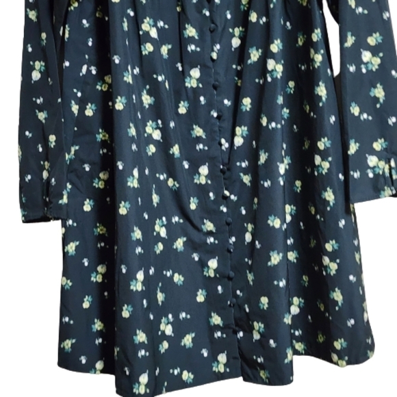 H&M floral long sleeves ruffle collar midi dress color black size medium - Picture 3 of 9